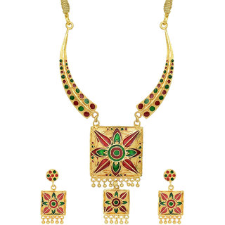                       MissMister Micron Gold Copper Royal rangoli design Meenakari Designer-created Wedding Necklace set Women                                              