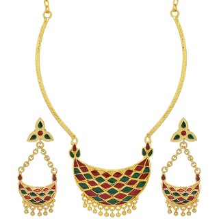                       MissMister Micron Gold Copper Basket Colourful Designer-created Meenakari Wedding Necklace set Women                                              