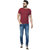 Odoky Maroon Striped Cotton T-shirt For Men