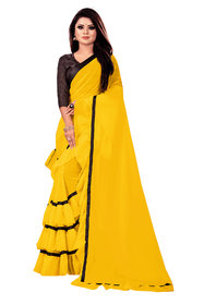 Meia Yellow Georgette Ruffle Saree With Blouse Piece