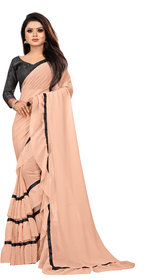 Meia Cream Georgette Ruffle Saree With Blouse Piece