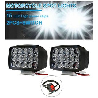 Love4ride Bike Auto Bike Headlights Fog Lights with Switch For All Motorcycles 15 Led(Free ON/OFF Switch) (Pack of 2)