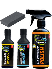 NEEDX CAR SHINNING AND CLEANING KIT 3 IN ONE PACK 250 ML ALLIN ONE + 5- ML SCTRACH REMOVER + WASH N WAX SHAMPOO 50 ML