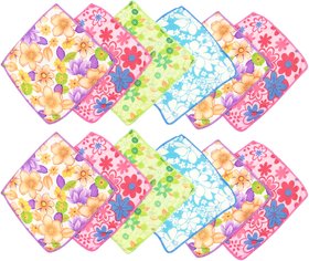 Neska Moda Pack Of 12 Women's Floral Cotton Handkerchiefs 25X25 CM -H73