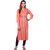 Rocca Women Rayon Printed Straight Fit Calf Long Kurta (Orange)