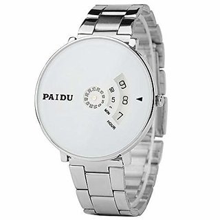 Kush Enterprise Stainless Steel Analogue White Round Dial Watch For Men