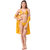 Reposey Women's Satin Short Robe with Bra and Thong Set of 3 pcs(Color-Yellow)