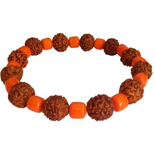 Yuvi Shoppe Rudraksha With Orange Coral Moonga Crystal Stracheble Design Yuvi Shoppe Rudraksha With Orange Coral Moonga Crystal Stracheble Design