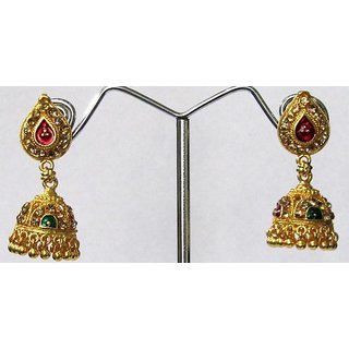                       Maroon Green Meenakari Tilak Jhumka Earring                                              