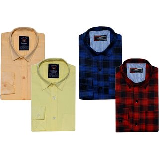 Buy Spain Style Checked + Plain Cotton Casual Shirt For Men Combo 4 ...
