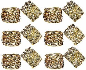 Ukal Set of 12 Handmade Round Mesh Napkin Rings Holder for Dinning Table Parties Everyday, (Color Gold)