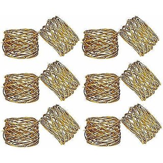 Ukal Set of 12 Handmade Round Mesh Napkin Rings Holder for Dinning Table Parties Everyday, (Color Gold)