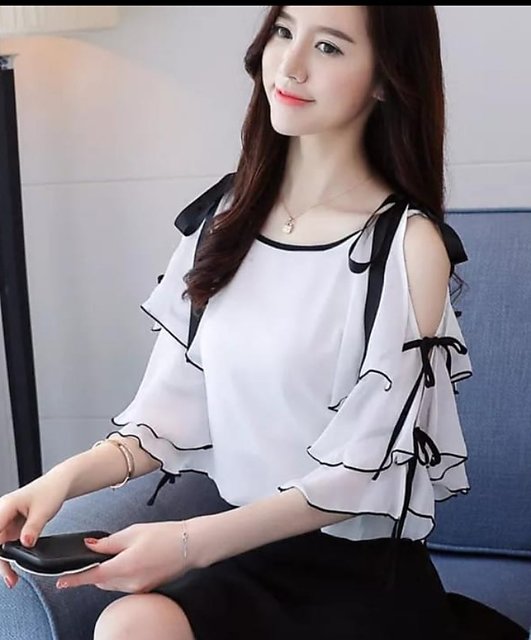 Buy Raabta Women White Cold Shoulder Plain Top With Black Knots Online @  ₹799 from ShopClues
