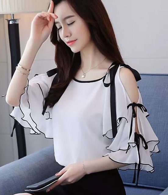 Buy Raabta Women White Cold Shoulder Plain Top With Black Knots Online @  ₹799 from ShopClues