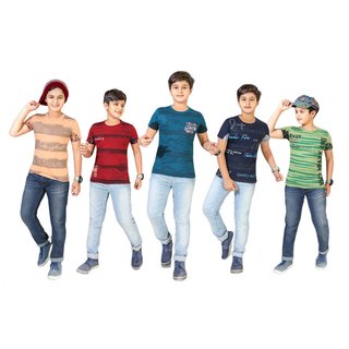 Kavin's Cotton Trendy T-Shirt for boys, Pack of 5, Multicolored, Combo Pack - Rex