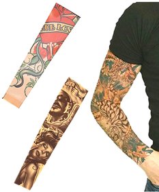 Evergreen Multicolour Washable Wearable Tattoo Arm Sleeves Skin Cover for Sun Protection Pack Of 2