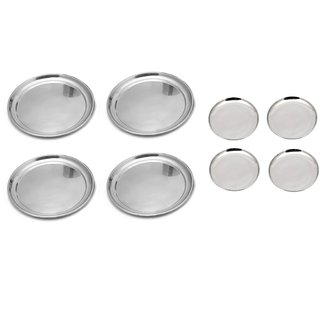 AH Stainless Steel Heavy Guage  Mirror Finish Combo of  Dinner Plates  Quarter Plate - Set of 4 pcs each