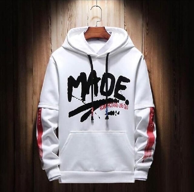 Trendyz Men White Cotton Hooded Sweatshirt