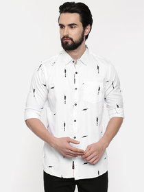 Seta Men's White Printed Casual Shirts