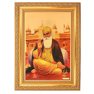 Guru Nanak Elegant Golden Foil Photo in Golden Frame (11 X 14 Inch) Religious Wall Dcor