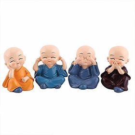 NP Set Of 4 Polyresin Laughing Buddha Statue for Home Decor, 30x10x24 cm (Multicolour)