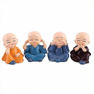                       NP Set Of 4 Polyresin Laughing Buddha Statue for Home Decor, 30x10x24 cm (Multicolour)                                              