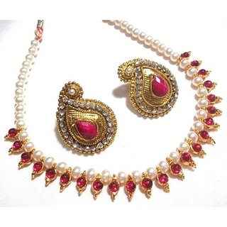                       Dark pink kundan mango necklace set                                              