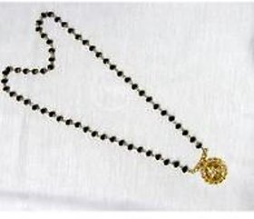 Black Glass Beads Round Tilak Pendant Mangalsutra Necklace