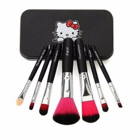 Hello Kitty Complete Makeup Mini Brush Kit With A Storage Box - Set Of 7 Pcs
