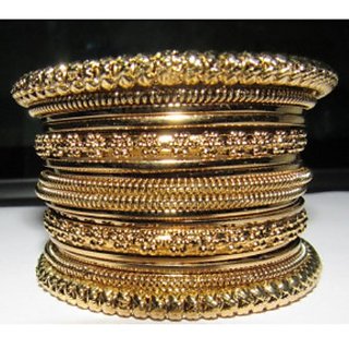                       Antic Copper Color Stone 16 Bangles set                                              