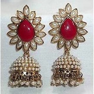                       Aashiqui 2 Maroon polki pearls Jhumka Earring                                              
