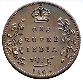 one rupees india 1909 silver coin edwaard vii