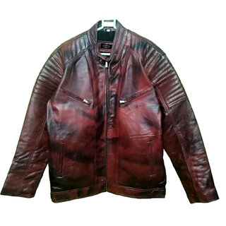 YISHAE Pure Leather Dual Tone Maroon Colored Jacket for Mens (L - XXL)