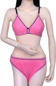 Maayra Solid Non-Wired Non- Padded Lingerie Set- Pink