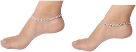 Anklets (Payal) Silver White and Silver Multi Colored For Women  Girls, 2 PAIRS