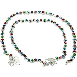 Anklet White  and Multicolour Silver Plated Anklets for Girl  Women