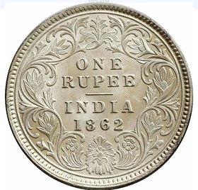 ONE RUPEES SILVER COIN 1862  victoria empress