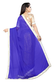 Aldwych Women's Royal Blue Georgette Pearl Work Saree With Blouse