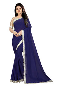 Aldwych Women's Blue Georgette Pearl Work Saree With Blouse