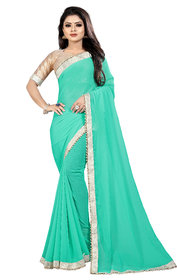 Aldwych Women's Sky Blue Georgette Pearl Work Saree With Blouse