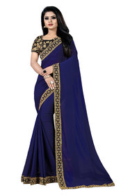 Aldwych Women's Dark Blue Georgette Embroidery Saree With Blouse