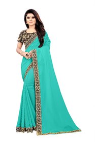 Aldwych Women's Sky Blue Georgette Embroidery Saree With Blouse