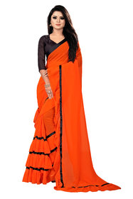 Aldwych Women's Orange Georgette Ruffle Saree With Blouse