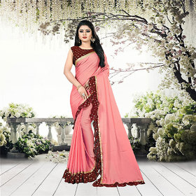 Aldwych Women's Peach Georgette Ruffle Saree With Blouse