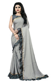 Aldwych Women's Grey Georgette Ruffle Saree With Blouse