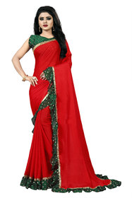 Aldwych Women's Red Georgette Ruffle Saree With Blouse