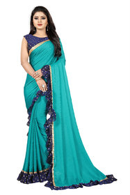 Aldwych Women's Teal Georgette Ruffle Saree With Blouse