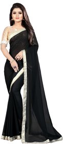 Aldwych Women's Black Georgette Pearl Work Saree With Blouse