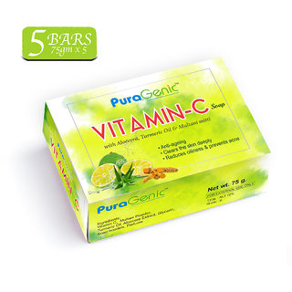                       Puragenic Vitamin C Soap with Aloe vera, Turmeric and Multani Mitti, 75gm - Pack of 5                                              