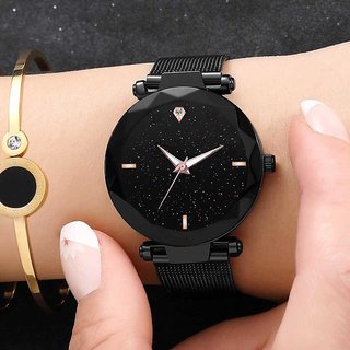                       HRV Girls And Women Magnetic Black Italy Movement Analog Watch For Women                                              
